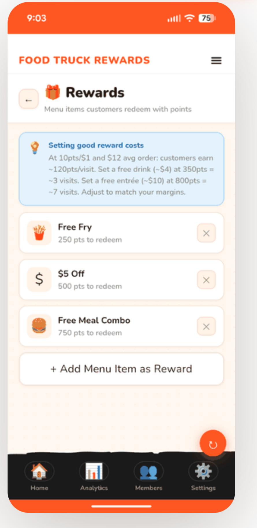 Food Truck Rewards dashboard